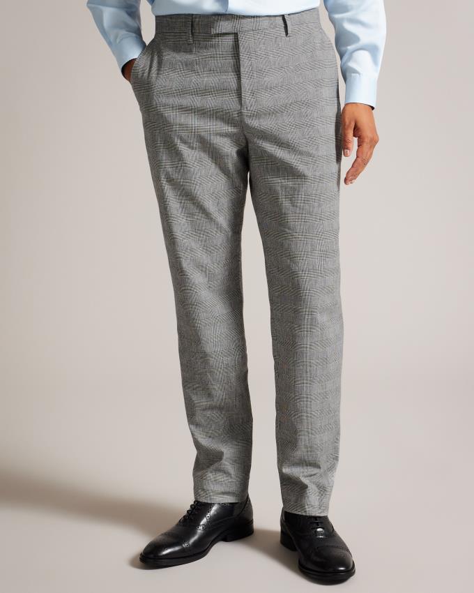 Pantalon Ted Baker Puppytooth Check Linen Blend Grise Homme | VRV-24840010